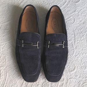TOD'S Double T Deep Blue Suede Loafers